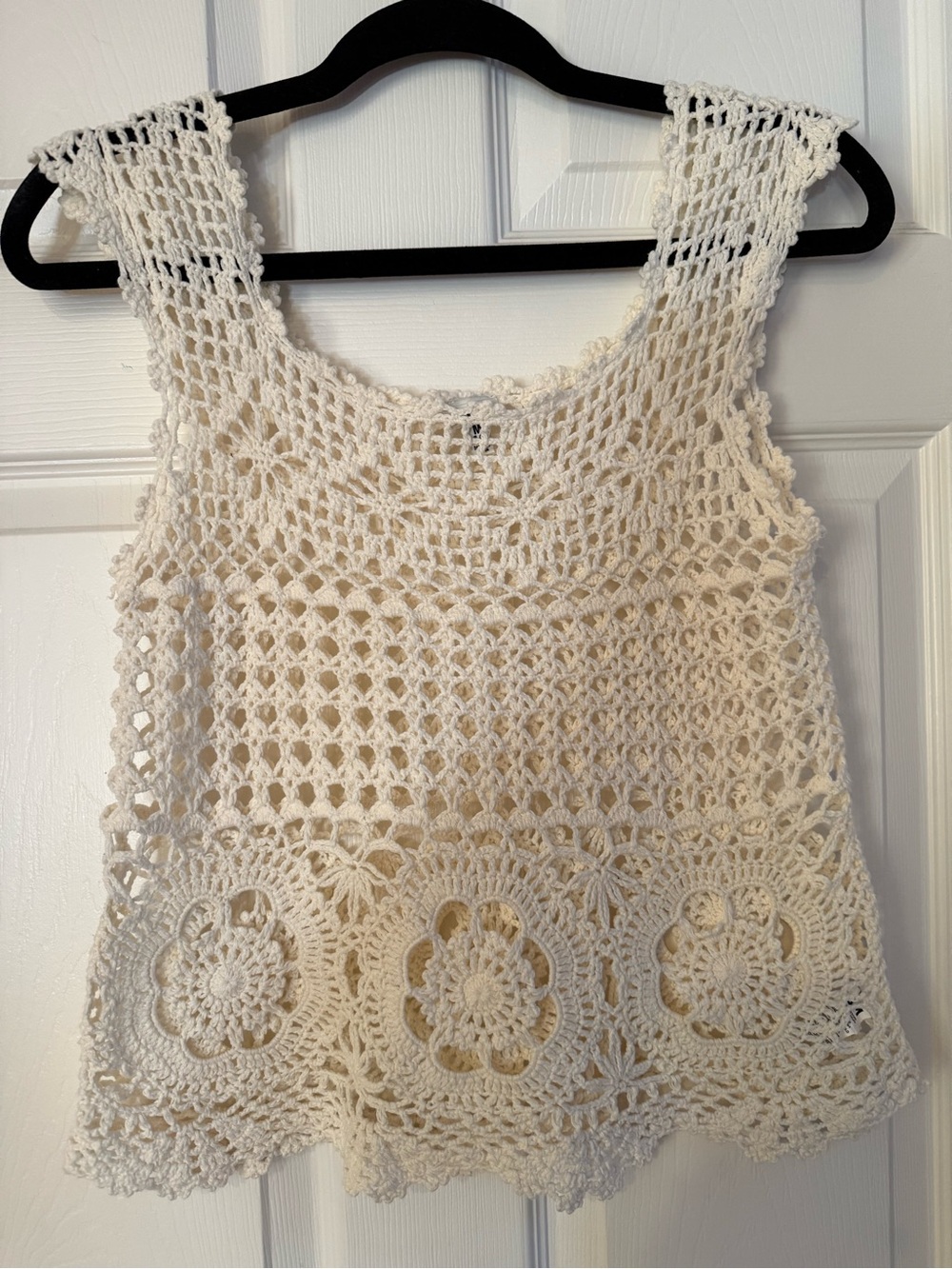 Ladies Crochet Sleeveless Top - Cream Size Med